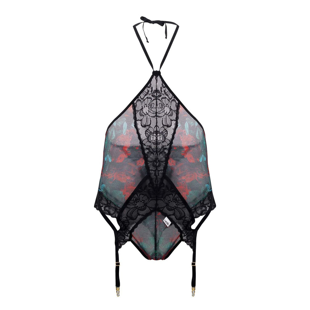 CandyMan 99661 Lace Bodysuit Color Black-Print - DealByEthan.gay loves CandyMan