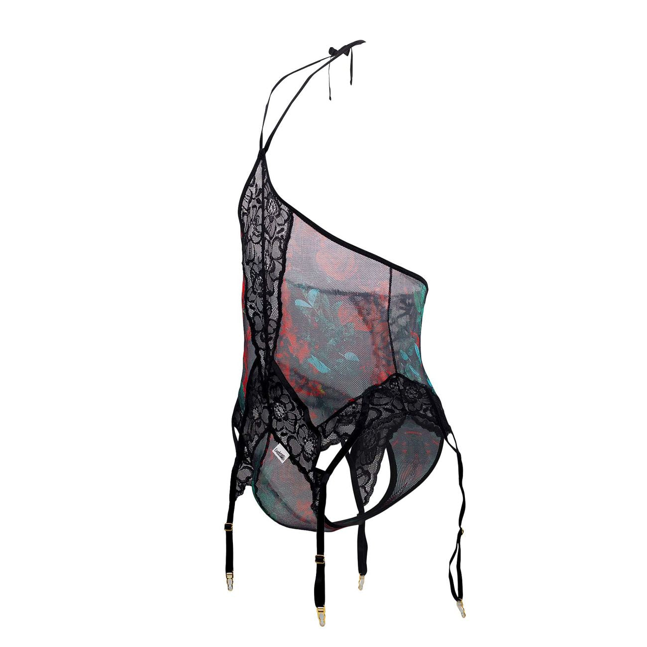 CandyMan 99661 Lace Bodysuit Color Black-Print - DealByEthan.gay loves CandyMan