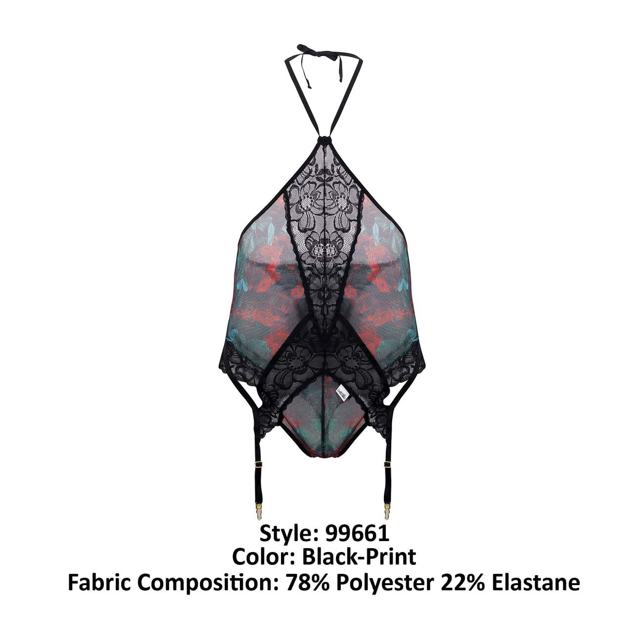 CandyMan 99661 Lace Bodysuit Color Black-Print - DealByEthan.gay loves CandyMan
