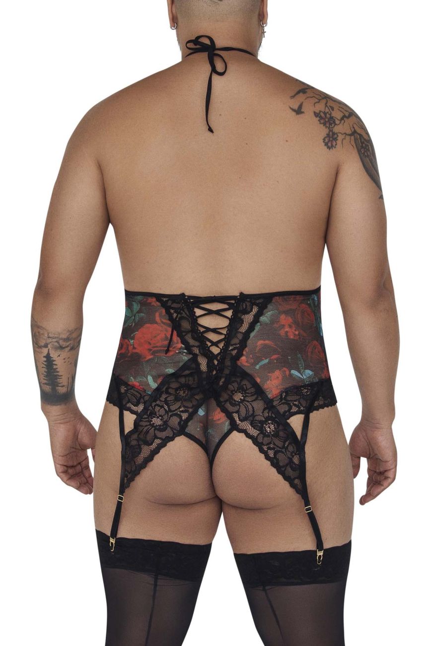 CandyMan 99661X Lace Bodysuit Color Black-Print - DealByEthan.gay loves CandyMan