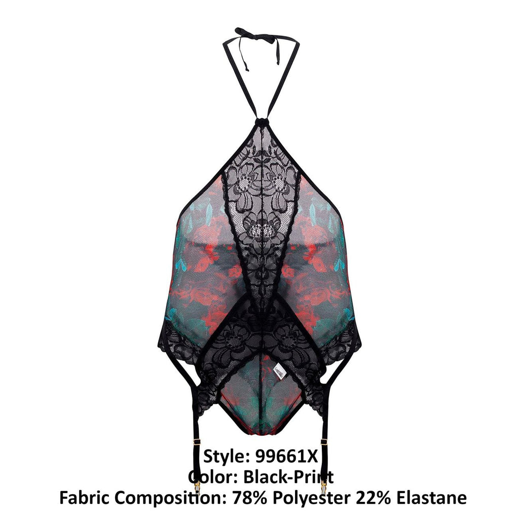 CandyMan 99661X Lace Bodysuit Color Black-Print - DealByEthan.gay loves CandyMan