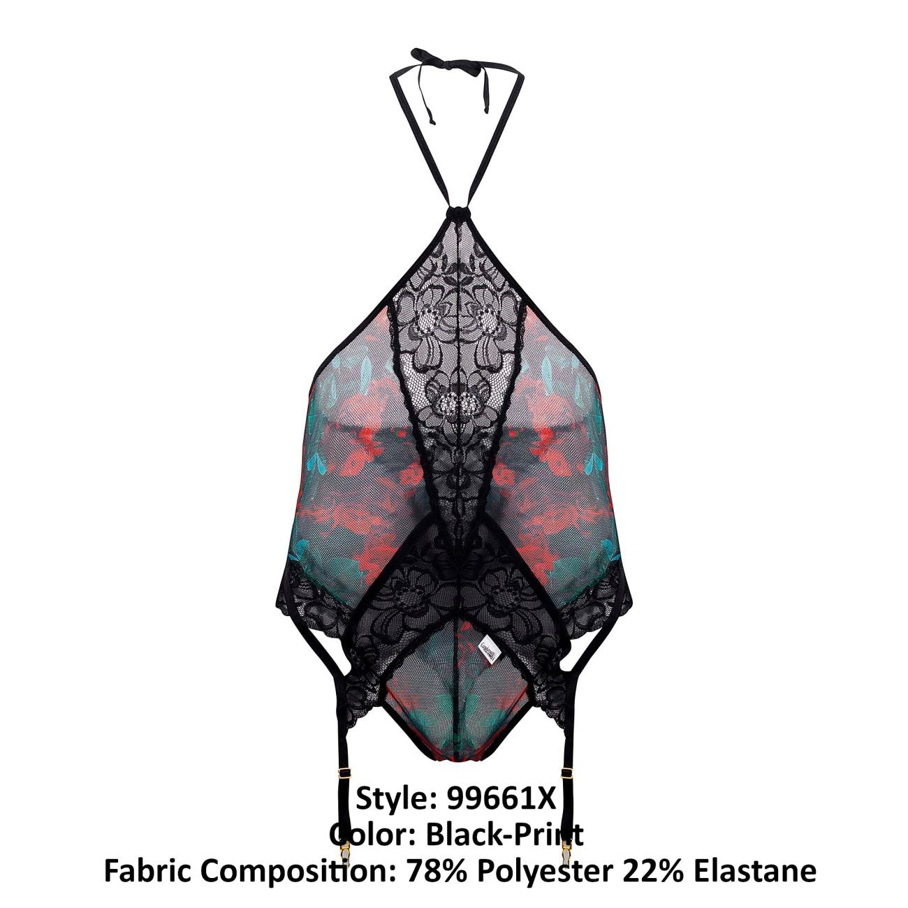 CandyMan 99661X Lace Bodysuit Color Black-Print - DealByEthan.gay loves CandyMan