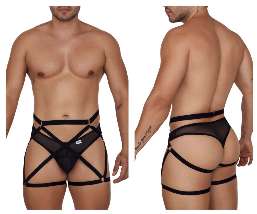 CandyMan 99674 Garter Thongs Two Piece Set Color Black - DealByEthan.gay loves CandyMan