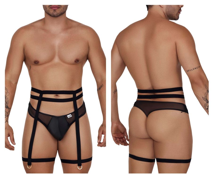 CandyMan 99677 Garter Thongs Two Piece Set Color Black - DealByEthan.gay loves CandyMan