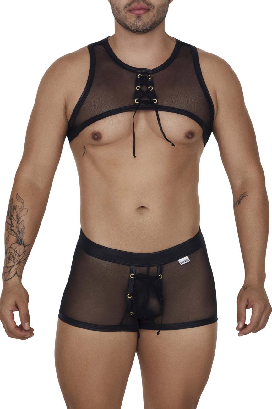 CandyMan 99680 Harness Trunks Two Piece Set Color Black - DealByEthan.gay loves CandyMan
