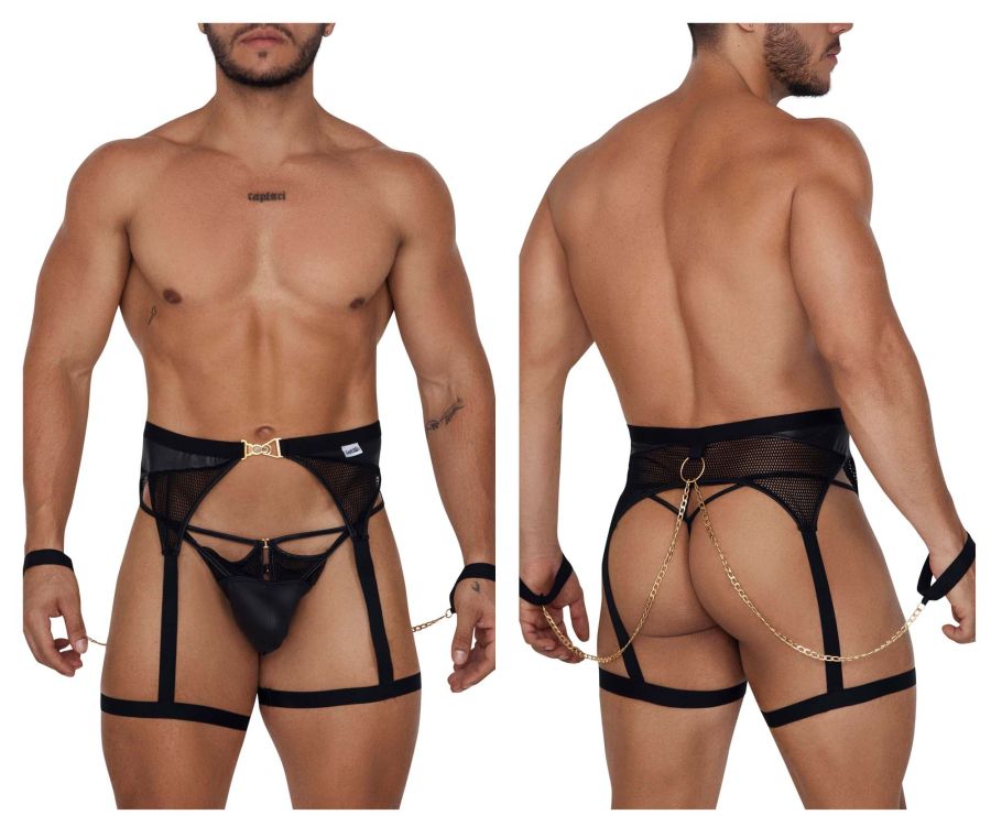 CandyMan 99690 Garter Thongs Two Piece Set Color Black - DealByEthan.gay loves CandyMan