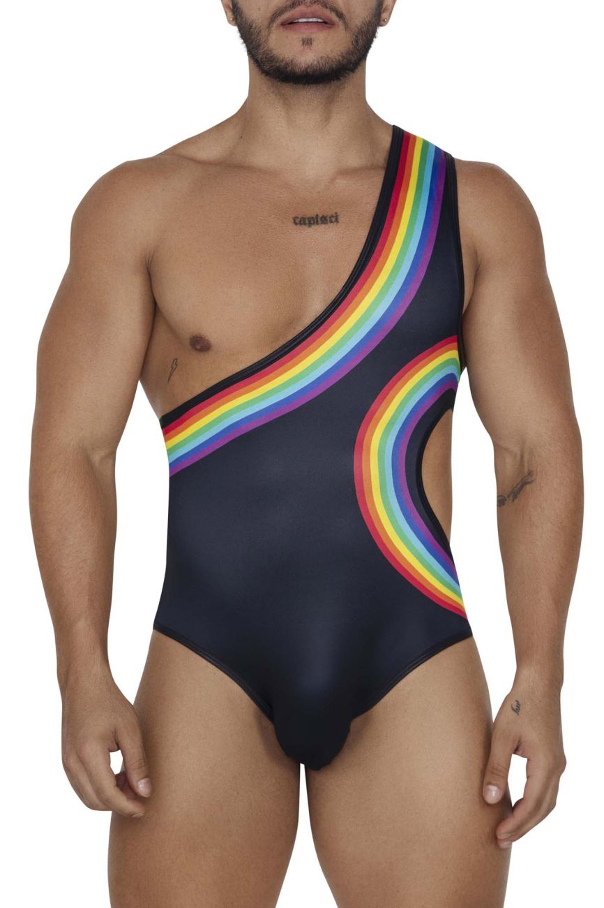 CandyMan 99702 Rainbow Bodysuit Color Black - DealByEthan.gay loves CandyMan