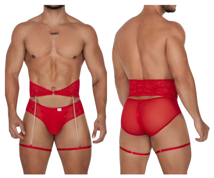 CandyMan 99703 Garter Briefs Two Piece Set Color Red - DealByEthan.gay loves CandyMan