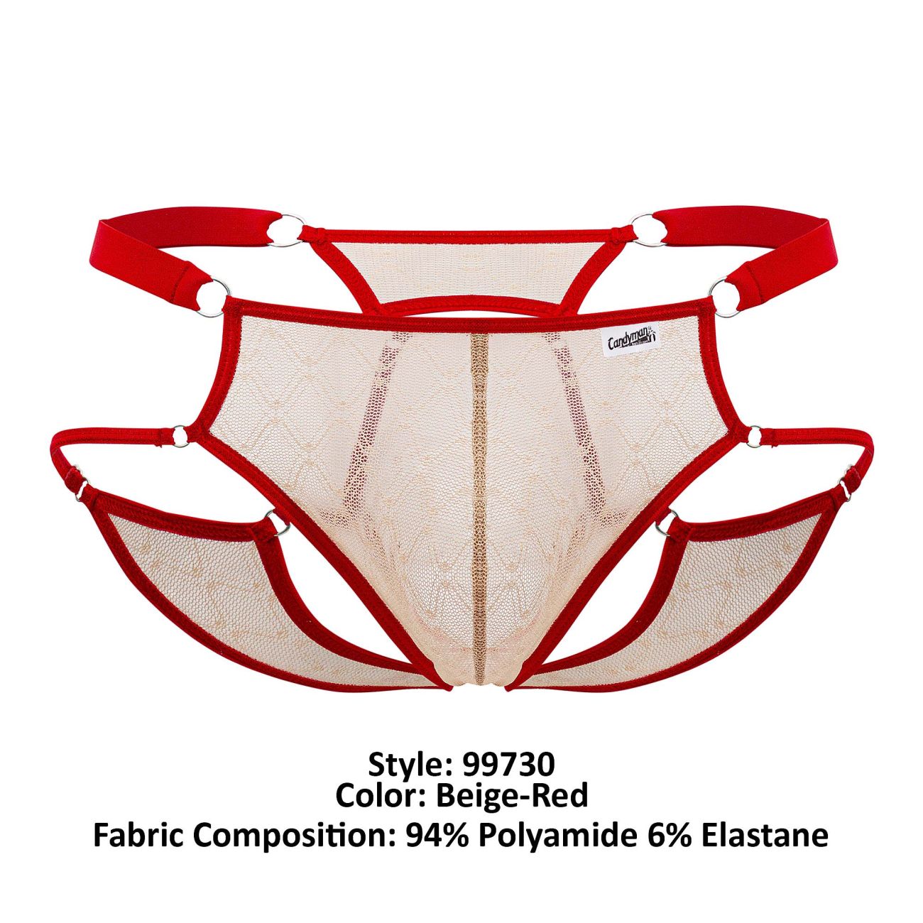 CandyMan 99730 Lace Jockstrap Color Beige-Red - DealByEthan.gay loves CandyMan