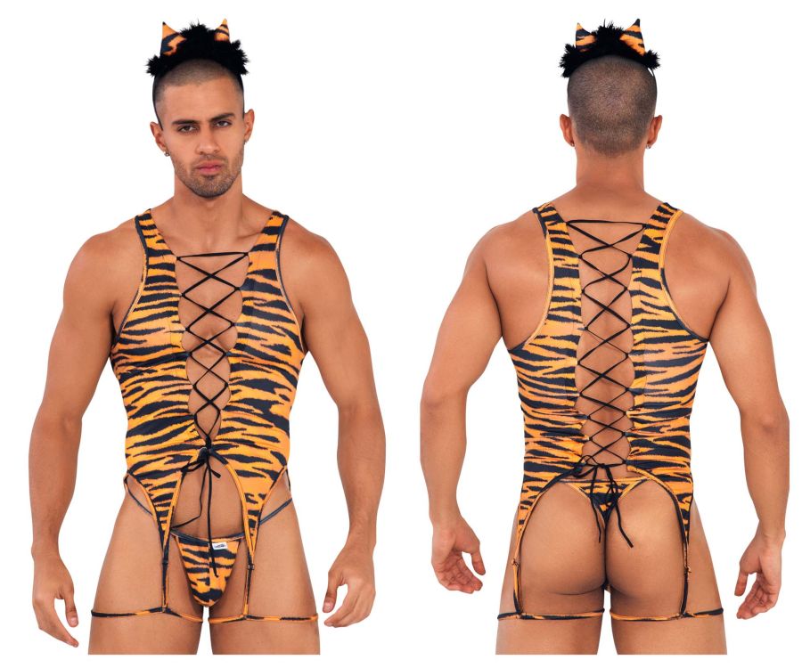 CandyMan 99734 Safari Bodysuit Color Tiger Print - DealByEthan.gay loves CandyMan