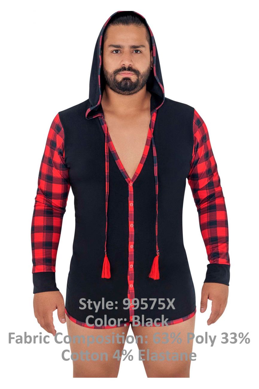 CandyMan 99575X Kapuzenpullover-Bodysuit, Farbe Schwarz