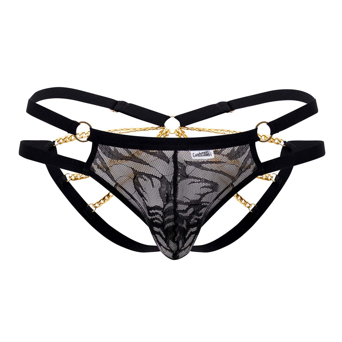 Bikini CandyMan 99598 con encaje y cadena color negro