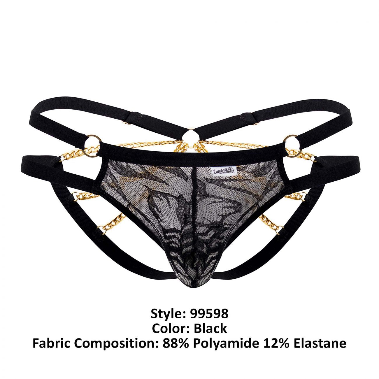 Bikini CandyMan 99598 con encaje y cadena color negro