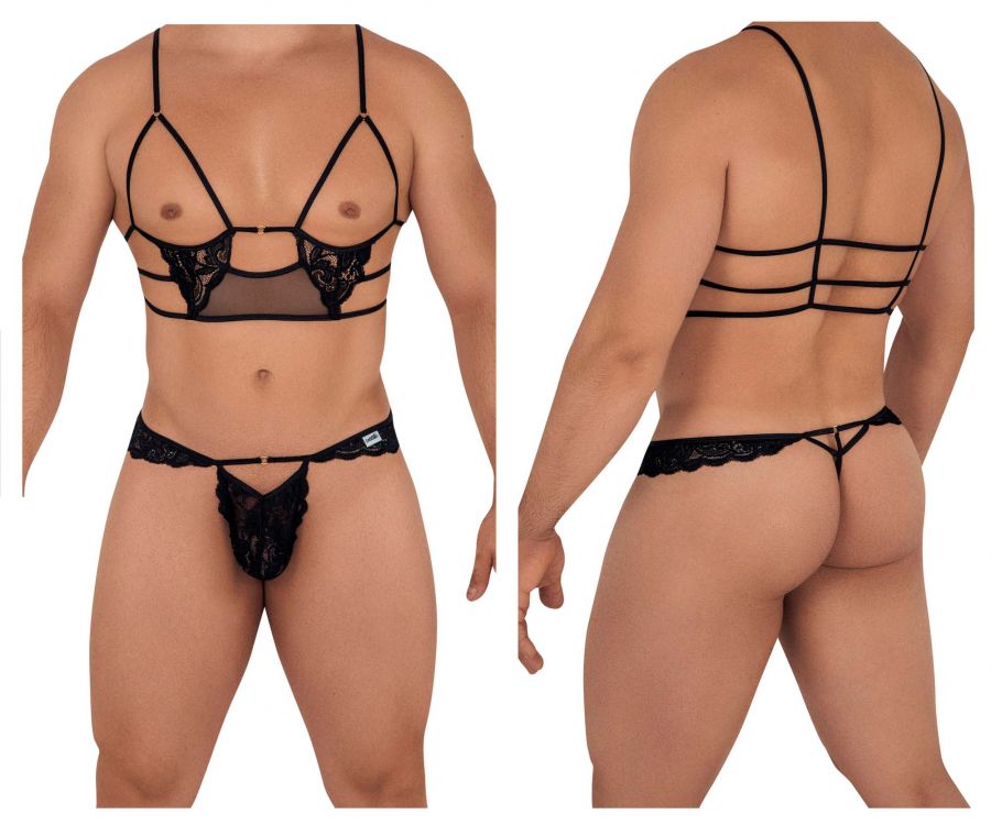 Conjunto arnés-tangas CandyMan 99604 Color Negro