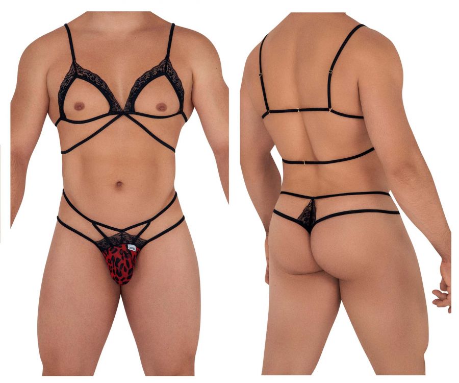 Conjunto de arnés y tanga CandyMan 99610 con estampado de leopardo en color