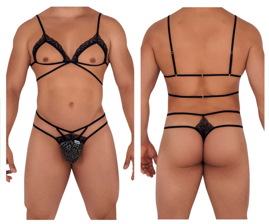 Conjunto de arnés y tanga CandyMan 99610 con estampado de serpiente en color