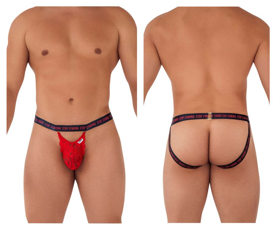Jockstrap de encaje rojo con el logo de CandyMan 99619 Stop Staring