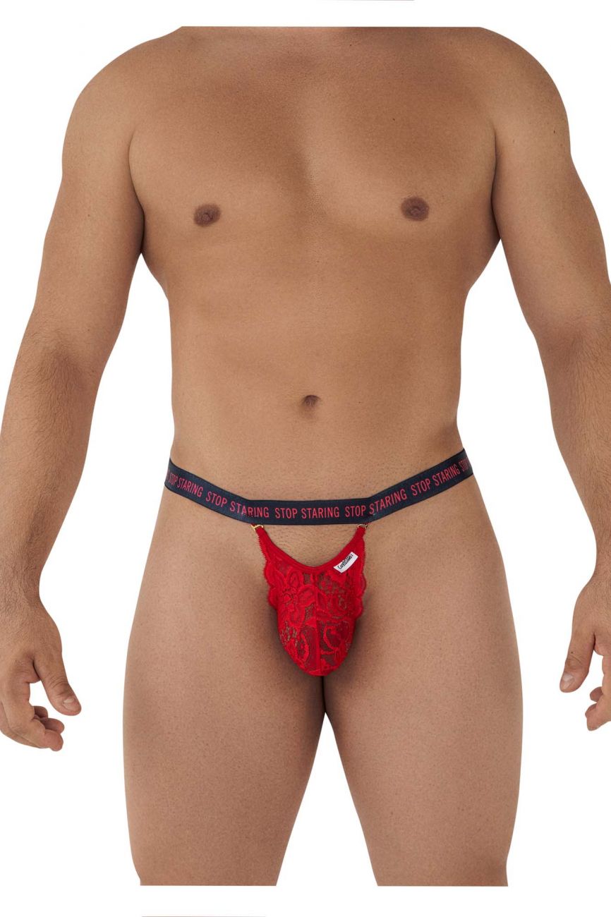 Jockstrap de encaje rojo con el logo de CandyMan 99619 Stop Staring