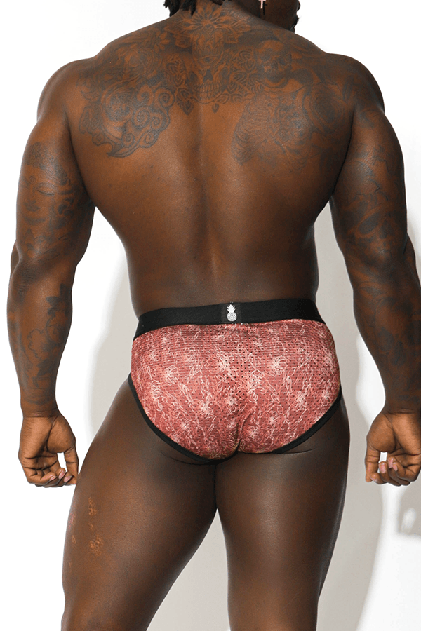 Late Night Mesh Briefs with Bulge Pouch - Red Lilies - DealByEthan.gay