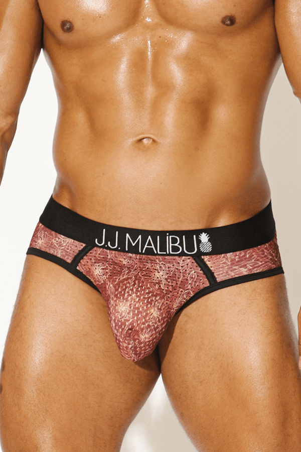 Late Night Mesh Briefs with Bulge Pouch - Red Lilies - DealByEthan.gay