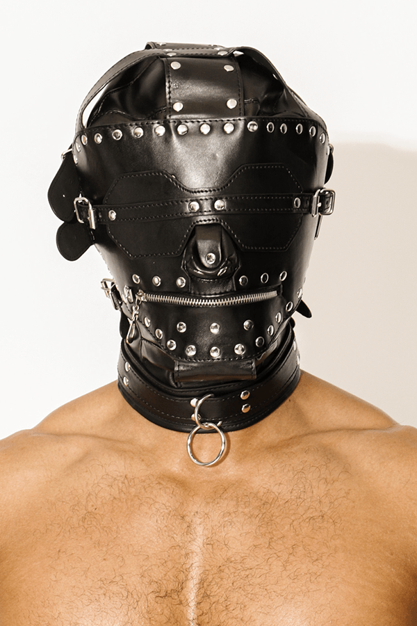 Locked Away Vegan Leather Studded BDSM Mask w/ Mouth Zipper - DealByEthan.gay