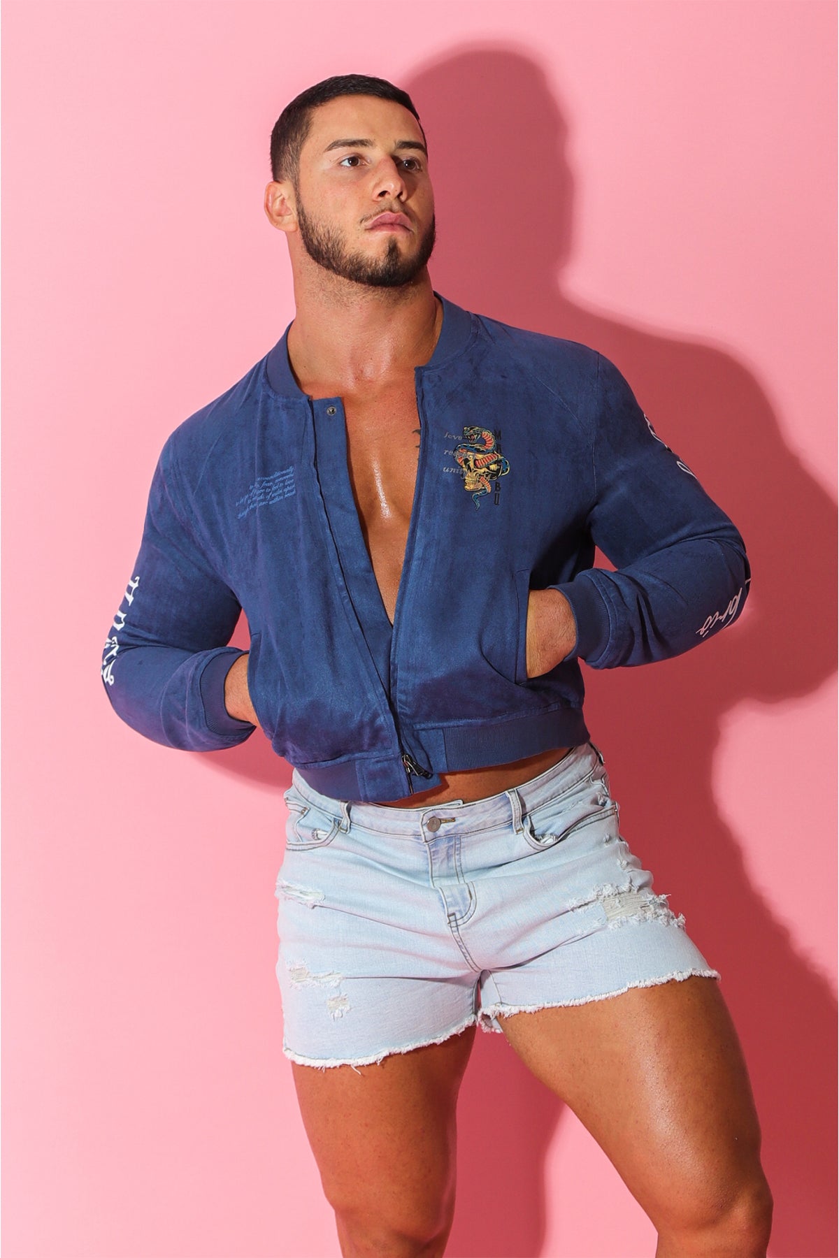 Get Him Back Suede Cropped Zip Jacket - Navy - DealByEthan.gay