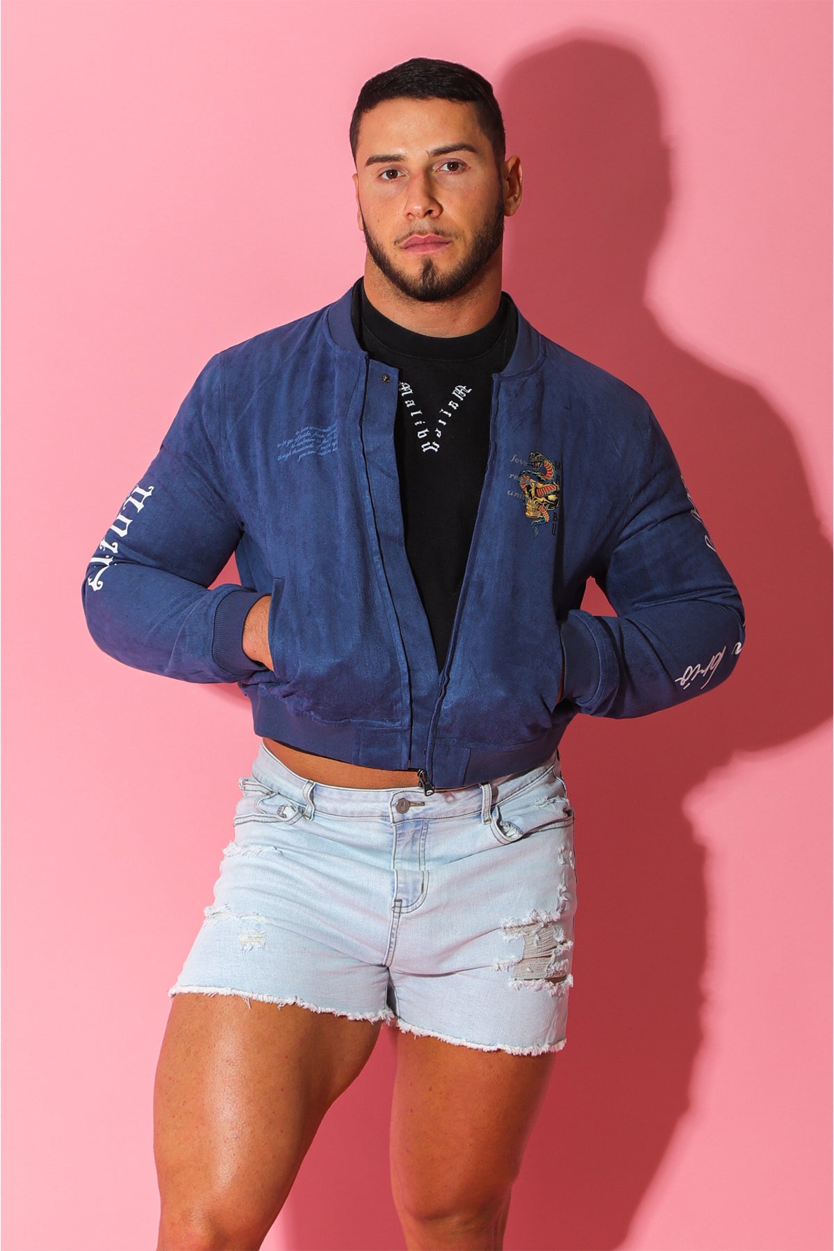 Get Him Back Suede Cropped Zip Jacket - Navy - DealByEthan.gay