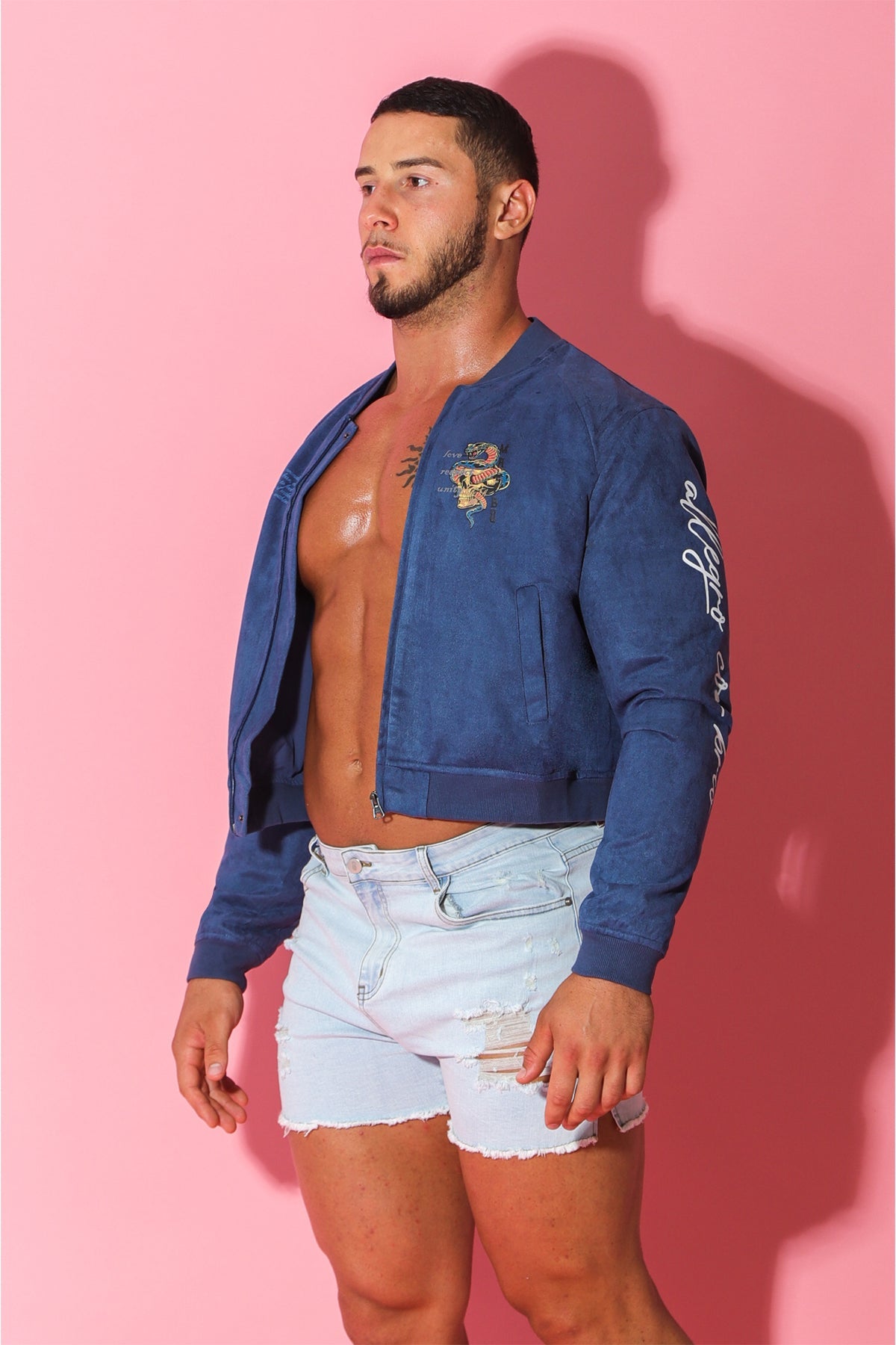 Get Him Back Suede Cropped Zip Jacket - Navy - DealByEthan.gay