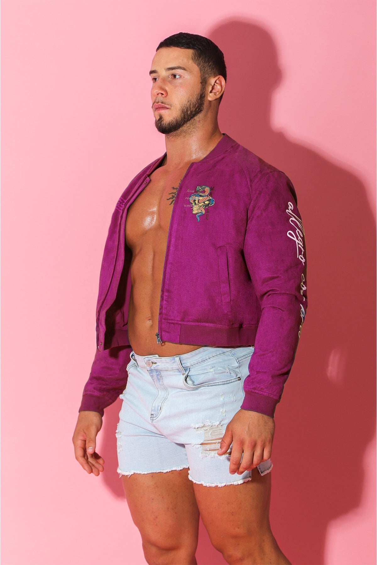 Get Him Back Suede Cropped Zip Jacket - Magenta - DealByEthan.gay