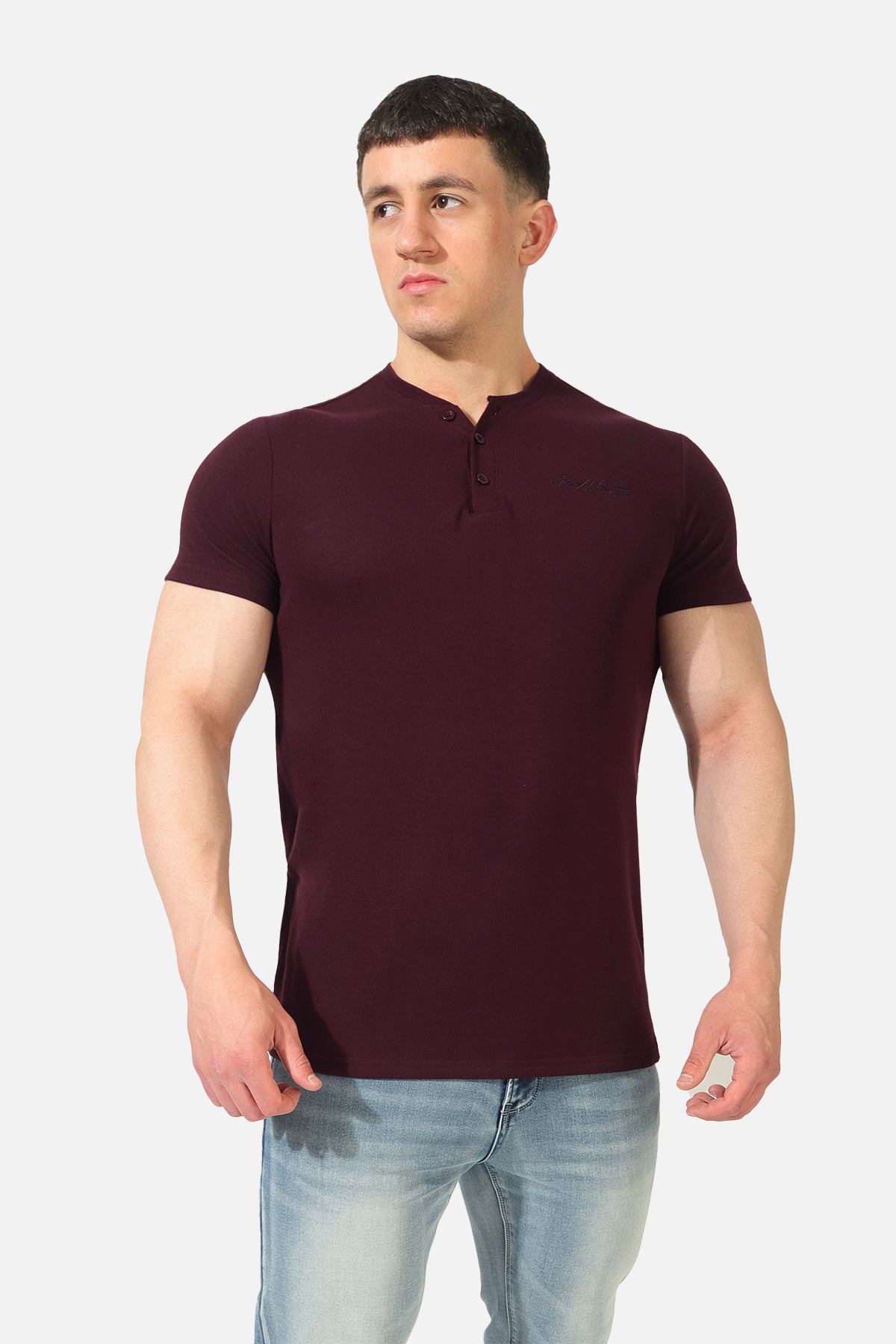 Muscle Fit Henley T-Shirt - Maroon