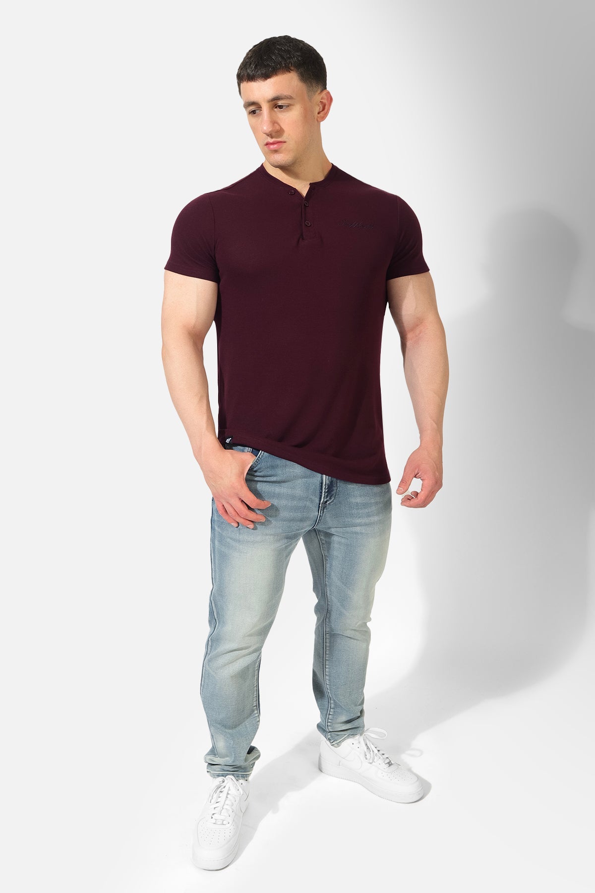 Muscle Fit Henley T-Shirt - Maroon