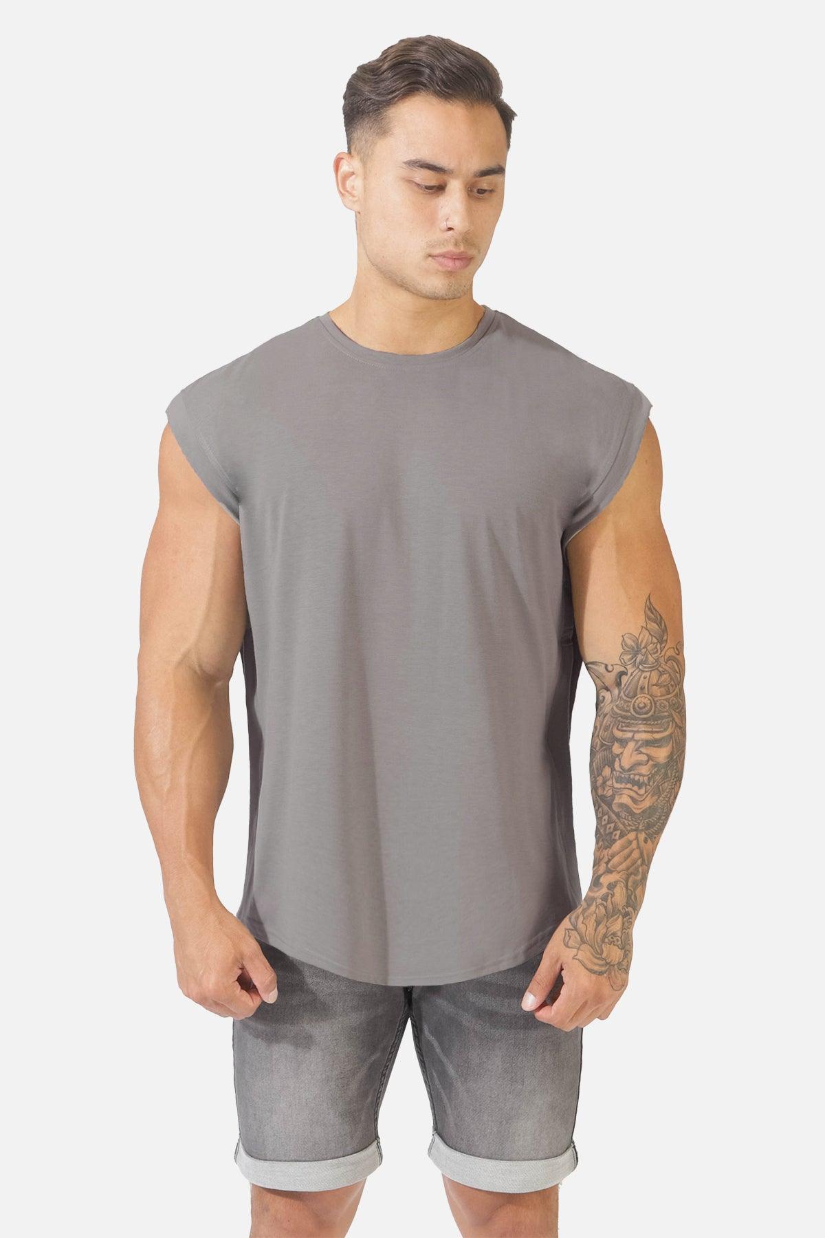 Capped Sleeve Muscle Tee - Light Gray