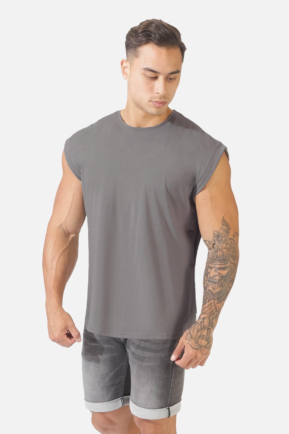 Capped Sleeve Muscle Tee - Light Gray