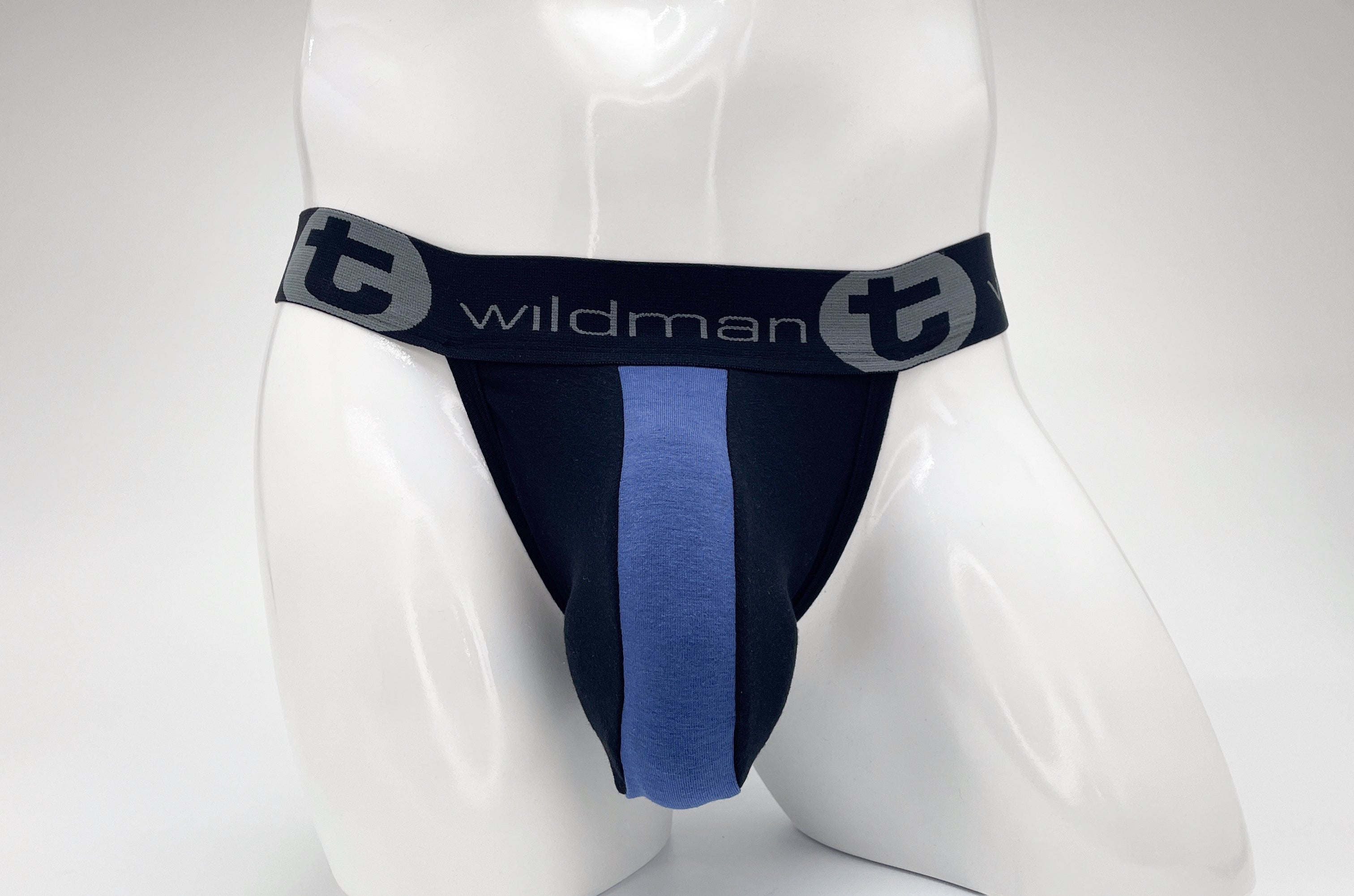 WildmanT Cotton Big Boy Pouch Stripe Jockstrap Black/Royal Blue - DealByEthan.gay