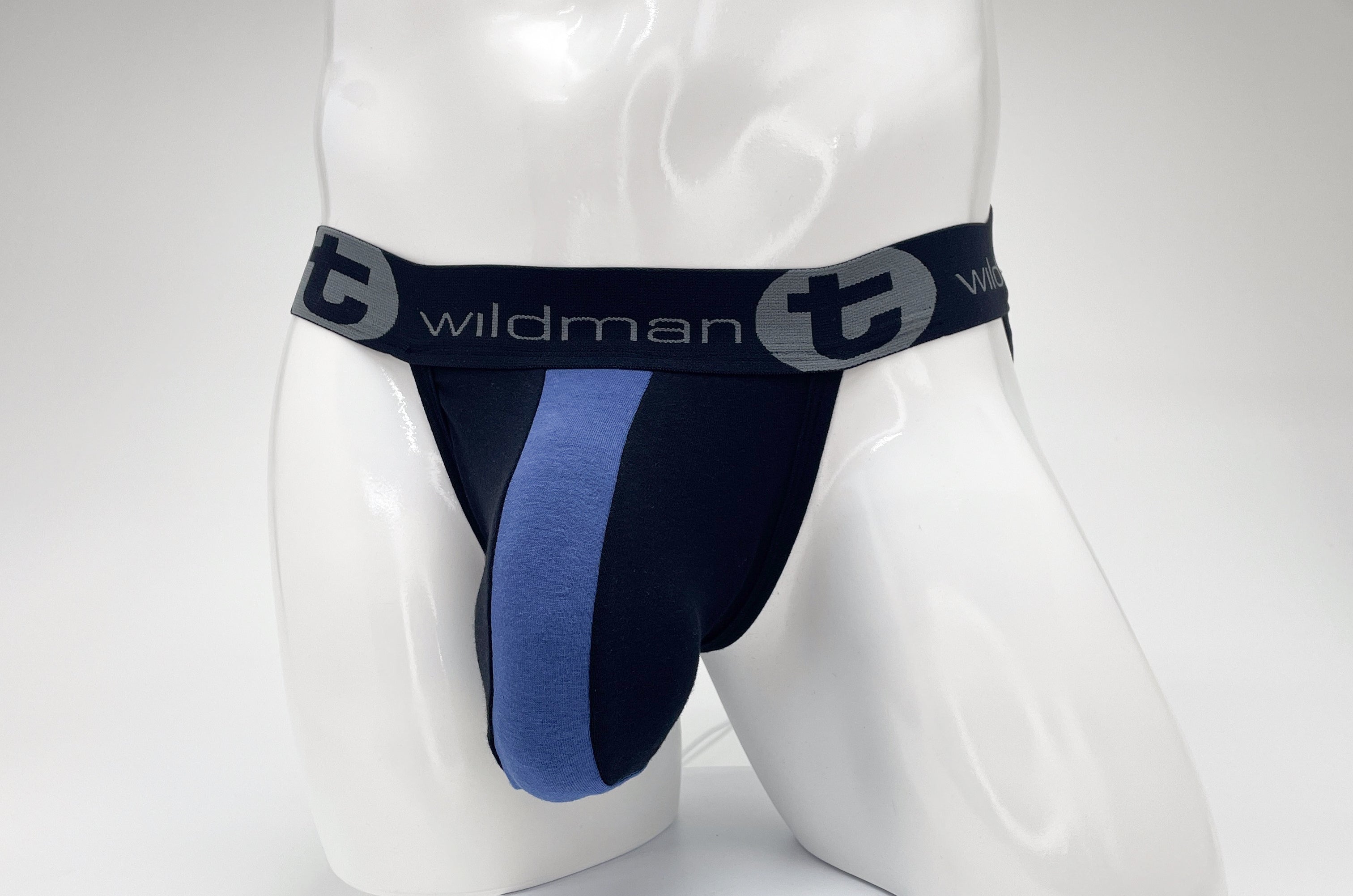 WildmanT Cotton Big Boy Pouch Stripe Jockstrap Black/Royal Blue - DealByEthan.gay