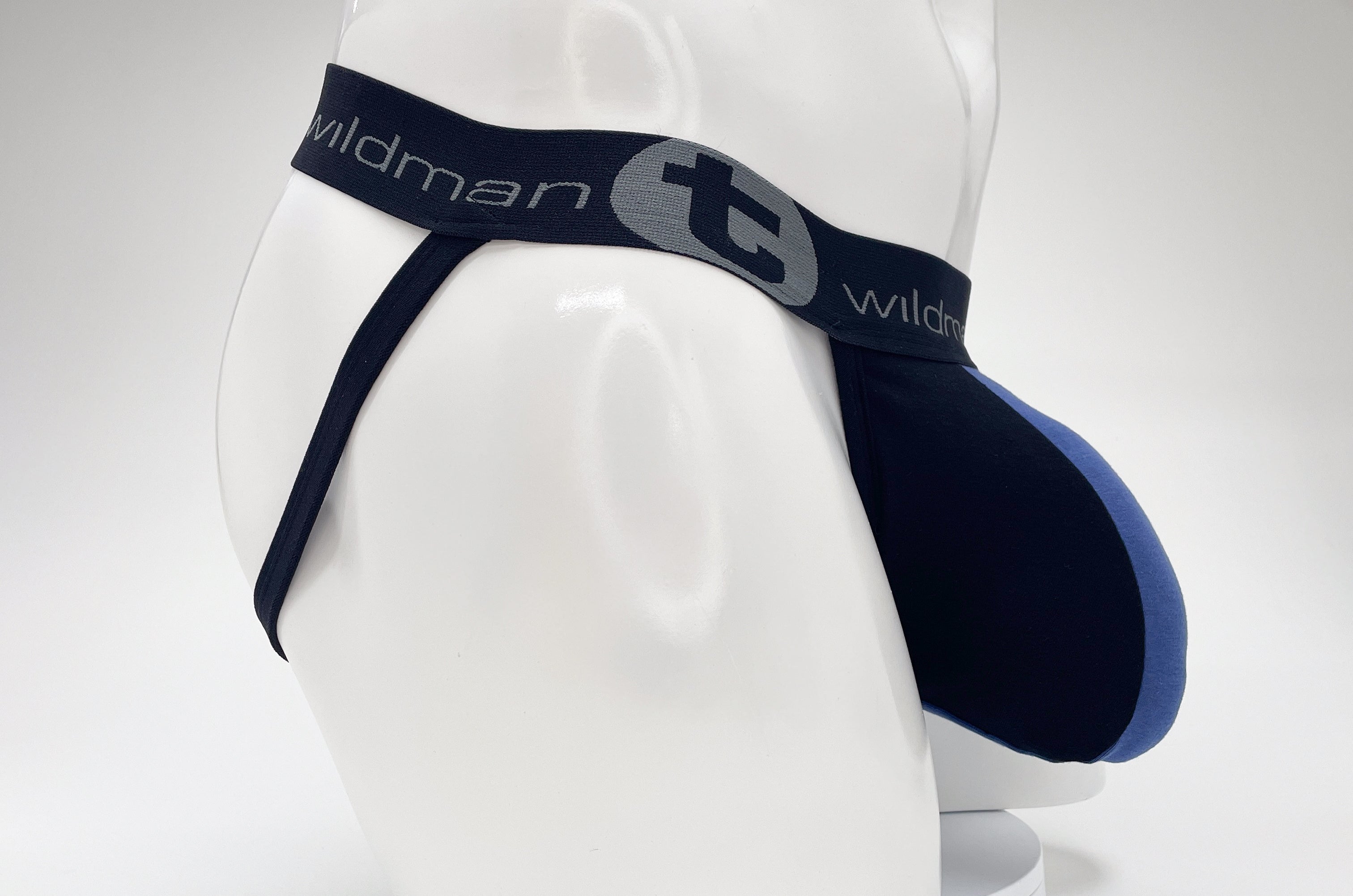 WildmanT Cotton Big Boy Pouch Stripe Jockstrap Black/Royal Blue - DealByEthan.gay