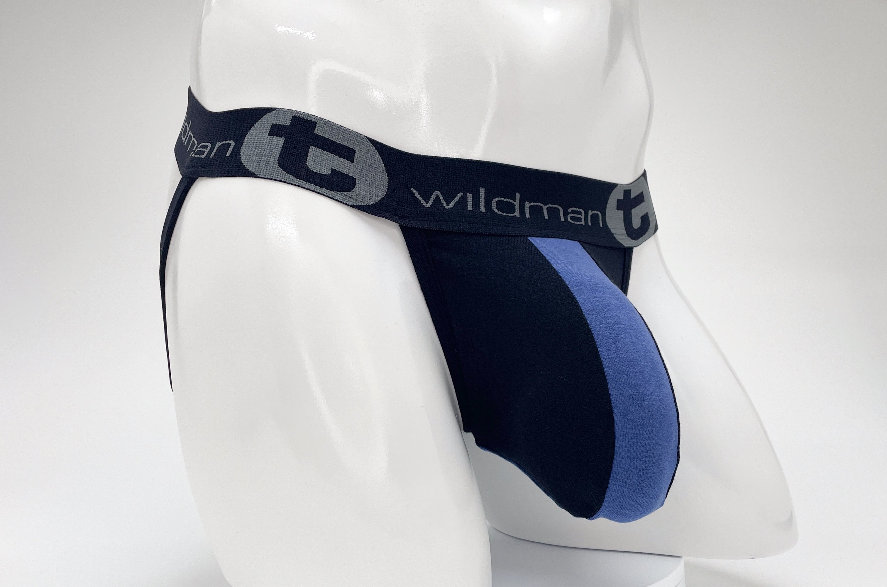 WildmanT Cotton Big Boy Pouch Stripe Jockstrap Black/Royal Blue - DealByEthan.gay