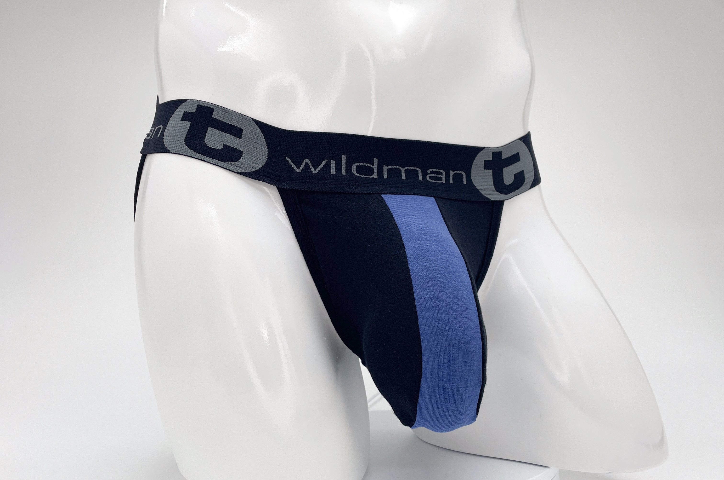 WildmanT Cotton Big Boy Pouch Stripe Jockstrap Black/Royal Blue - DealByEthan.gay