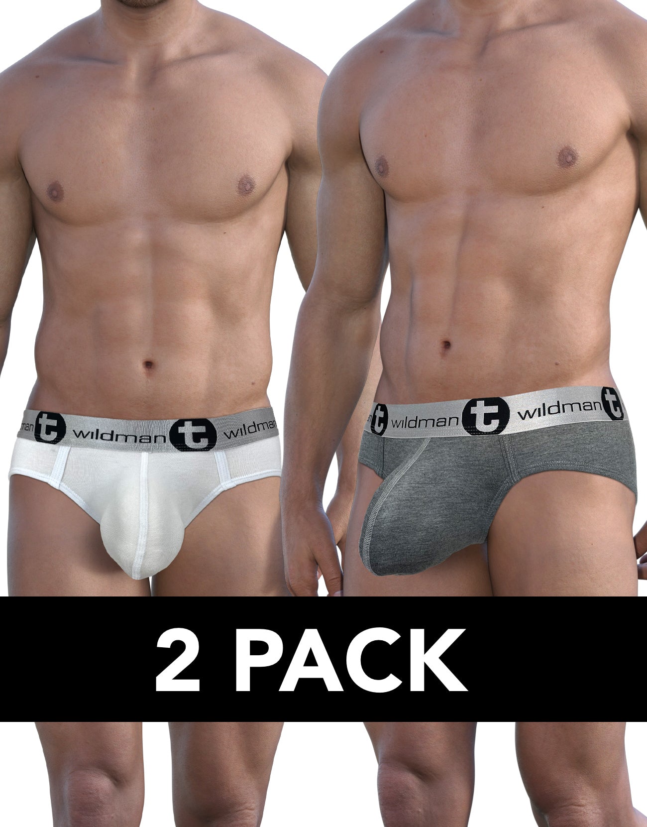 WildmanT Modal Big Boy Pouch Brief White/Gray 2-Pack - DealByEthan.gay