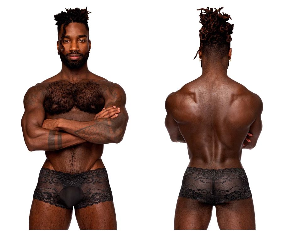 Male Power 127-280 Sassy Lace Mini Short Sheer Pouch Color Black - DealByEthan.gay loves Male Power