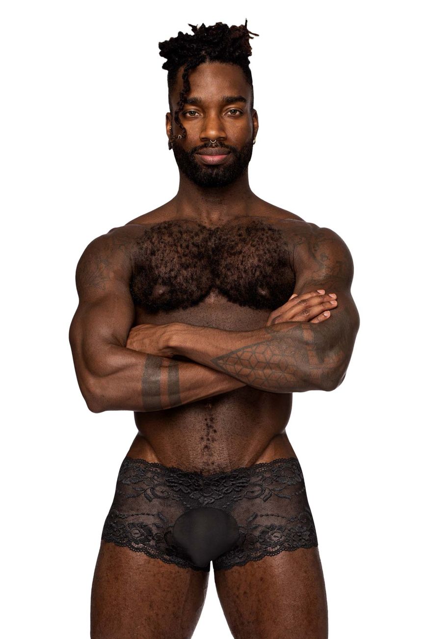 Male Power 127-280 Sassy Lace Mini Short Sheer Pouch Color Black - DealByEthan.gay loves Male Power