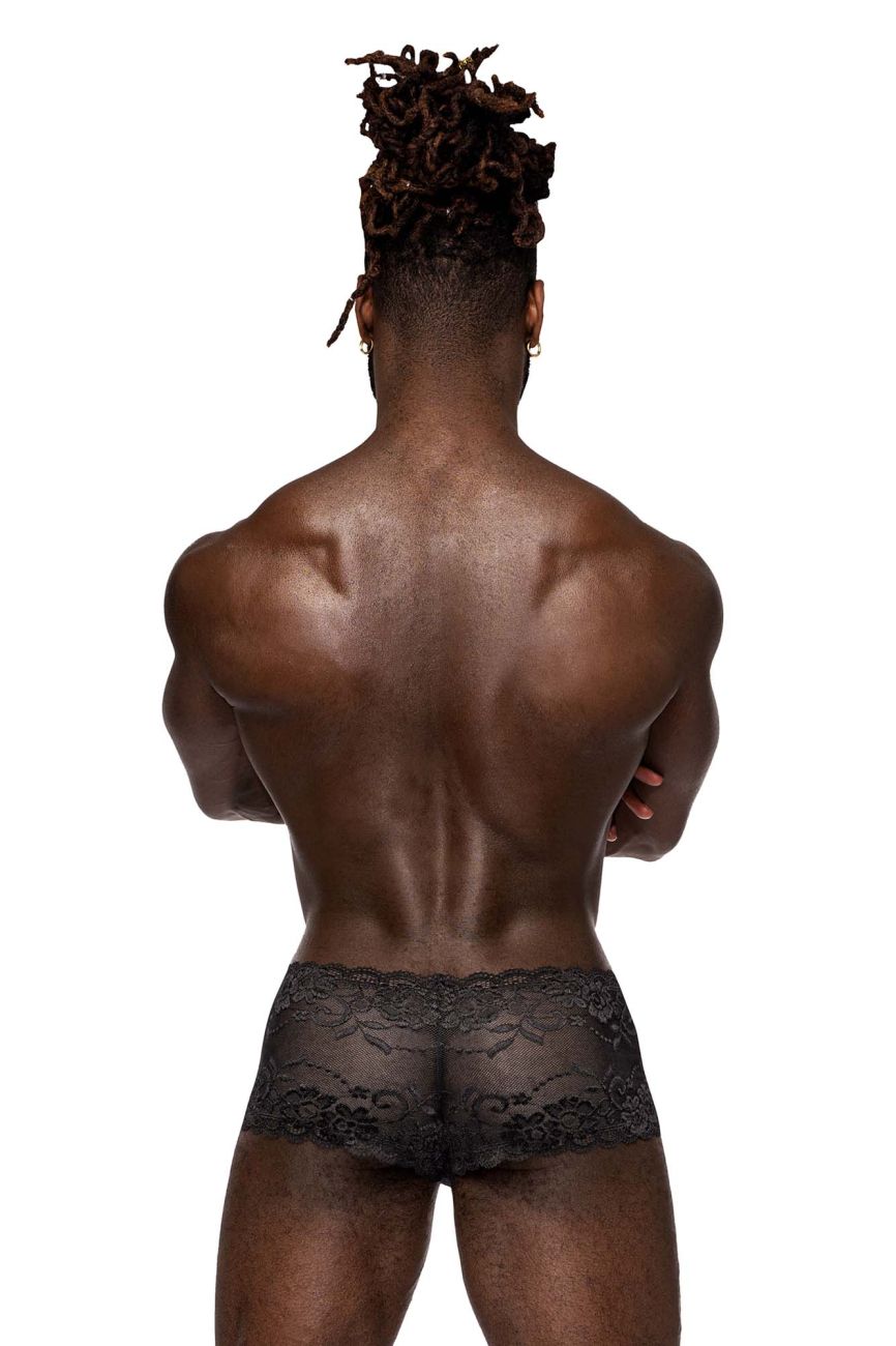 Male Power 127-280 Sassy Lace Mini Short Sheer Pouch Color Black - DealByEthan.gay loves Male Power