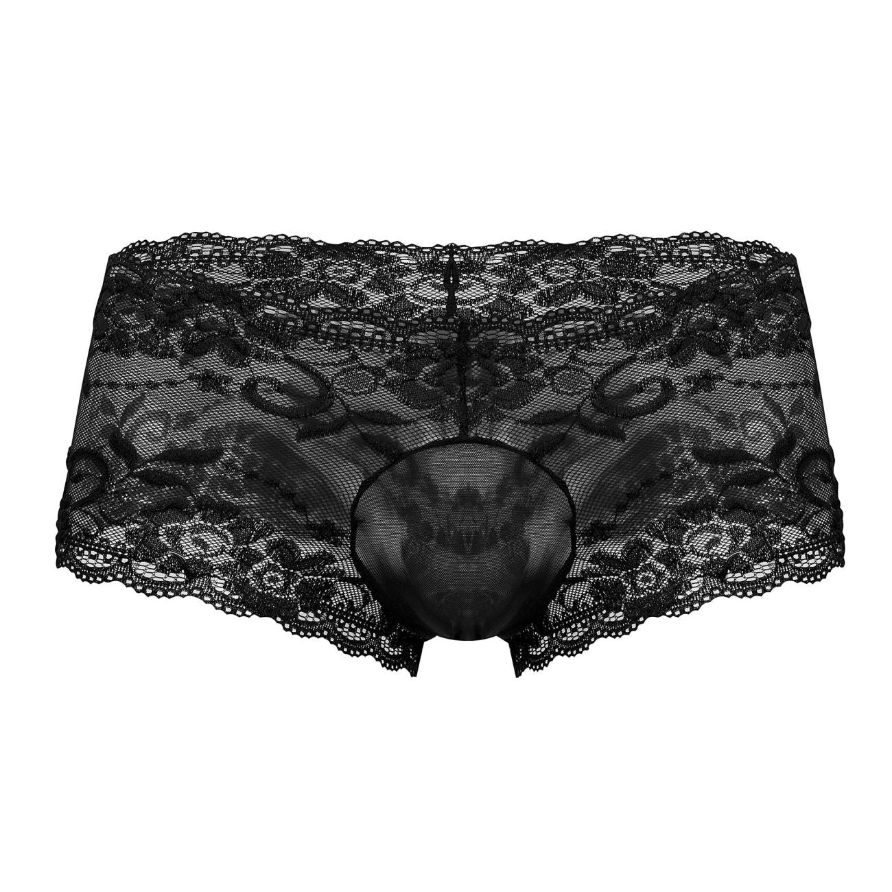 Male Power 127-280 Sassy Lace Mini Short Sheer Pouch Color Black - DealByEthan.gay loves Male Power