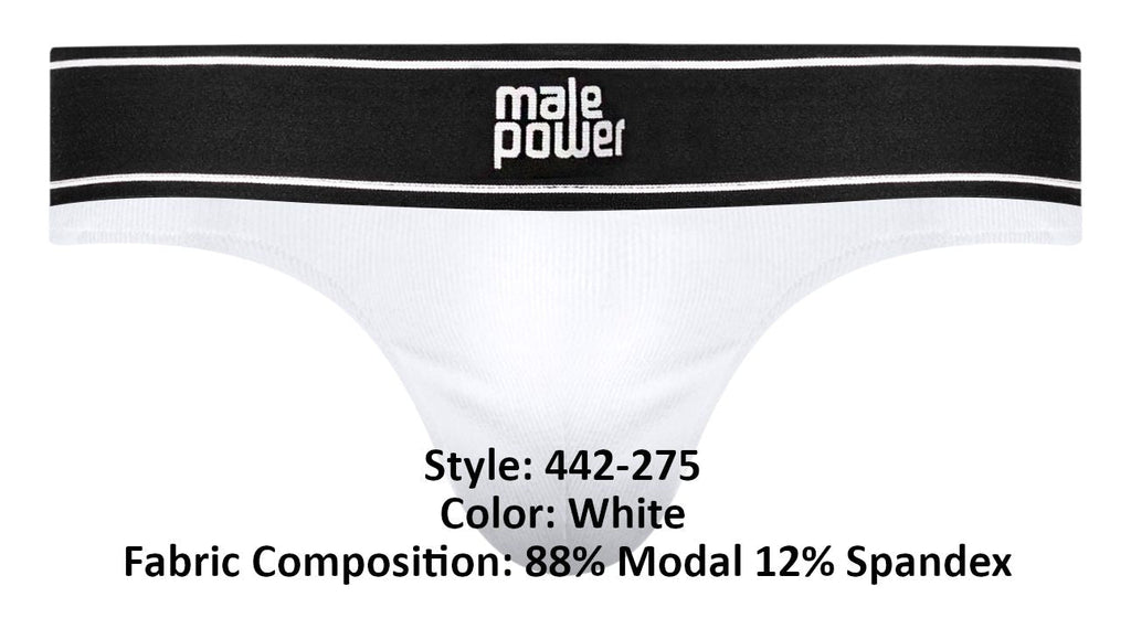 Male Power 442-275 Modal Rib Bong Thong Color White - DealByEthan.gay loves Male Power