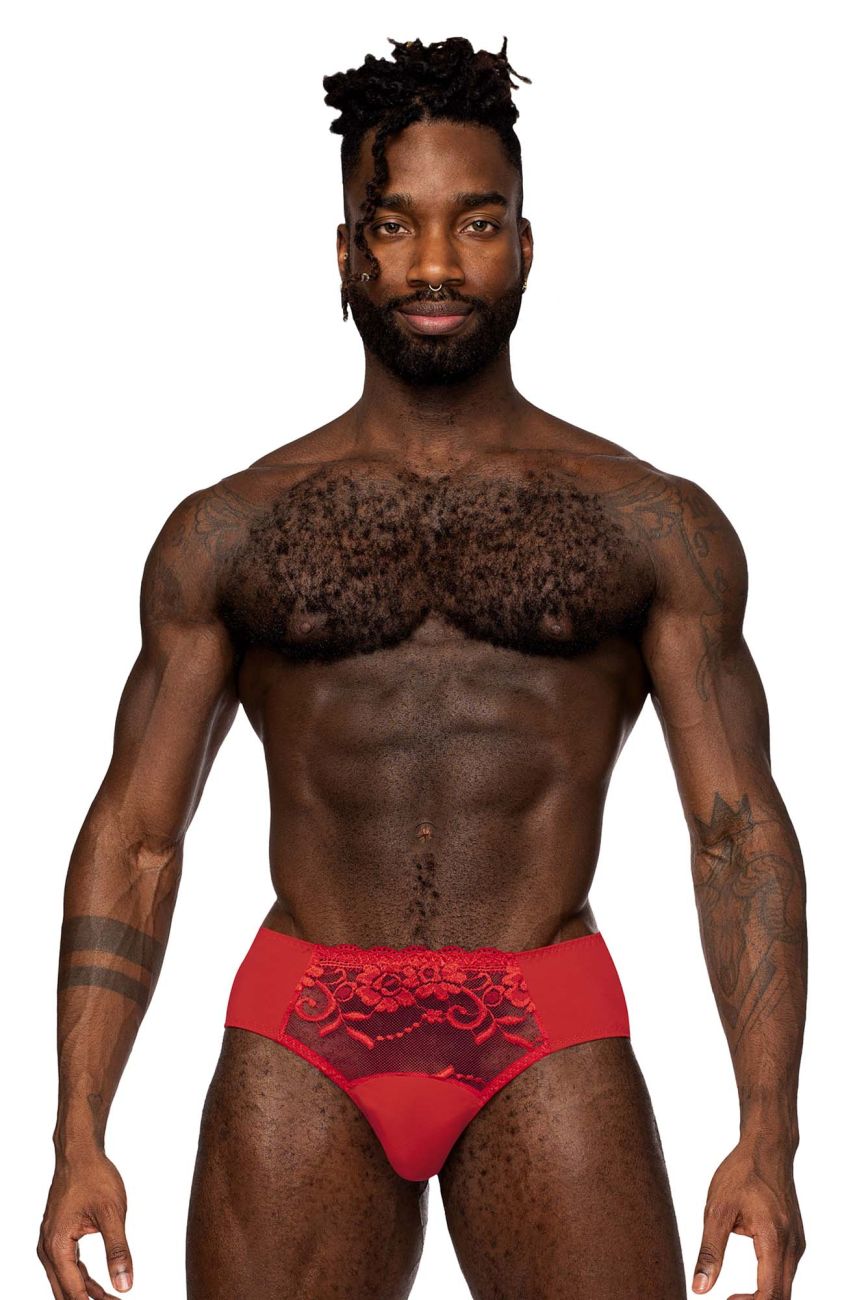 Male Power 492-280 Sassy Lace Bikini Solid Pouch Color Red - DealByEthan.gay loves Male Power