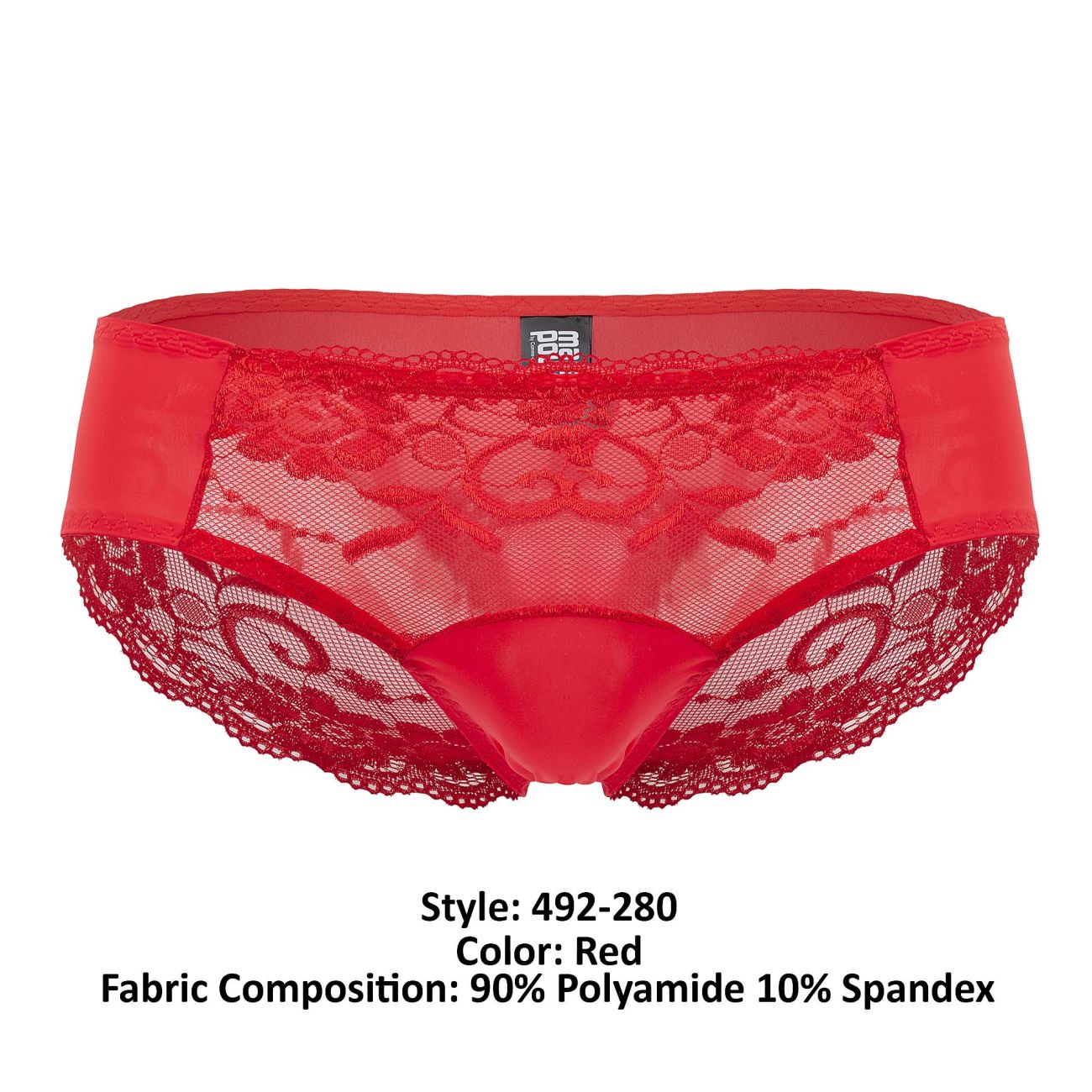 Male Power 492-280 Sassy Lace Bikini Solid Pouch Color Red - DealByEthan.gay loves Male Power