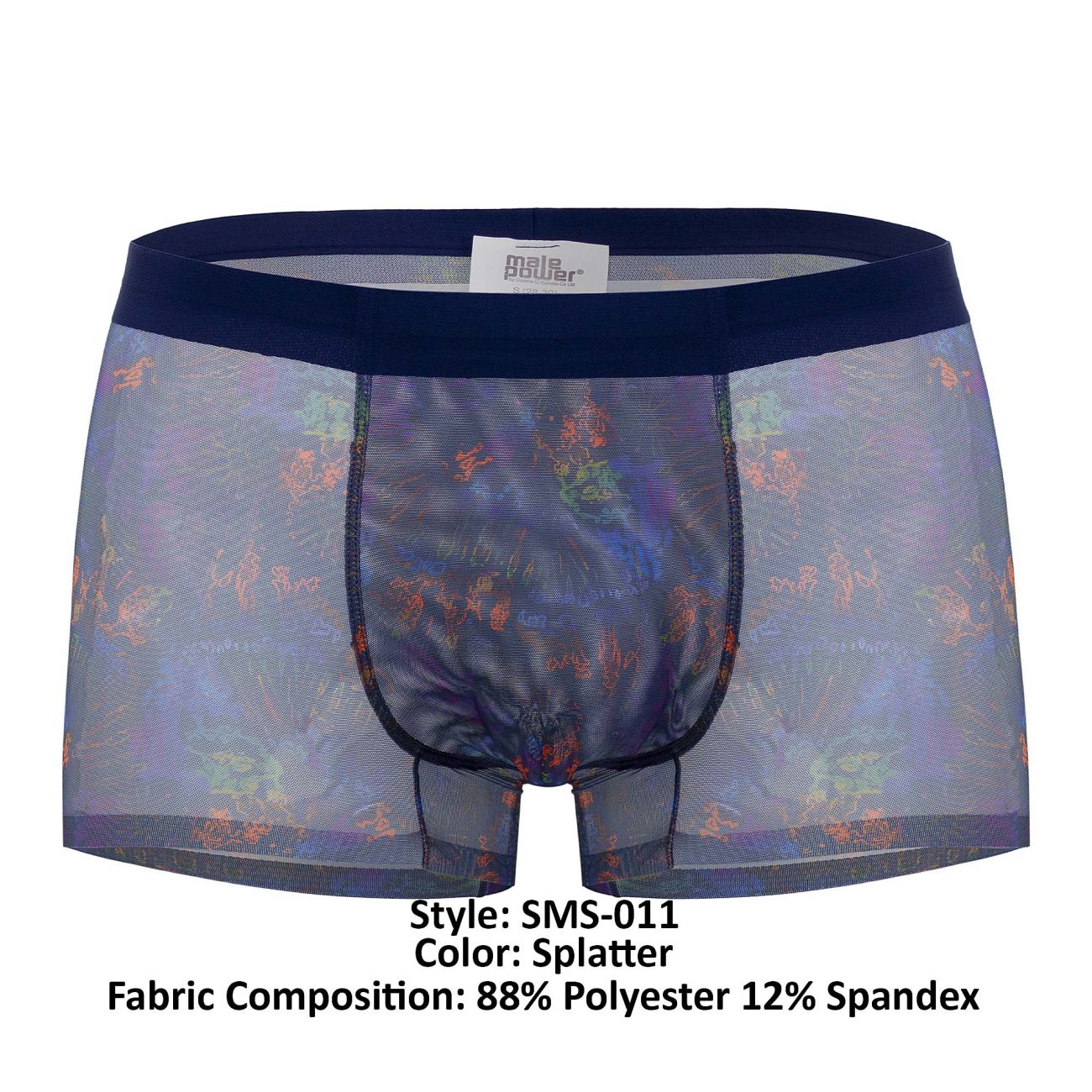 Male Power SMS-011 Sheer Prints Seamless Short Color Splatter - DealByEthan.gay loves Male Power
