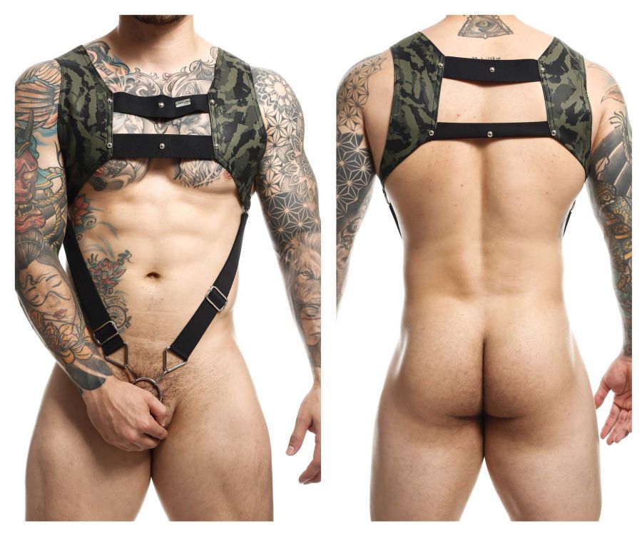 Arnés para pene con parte superior corta DMBL08 DNGEON de MaleBasics, color militar