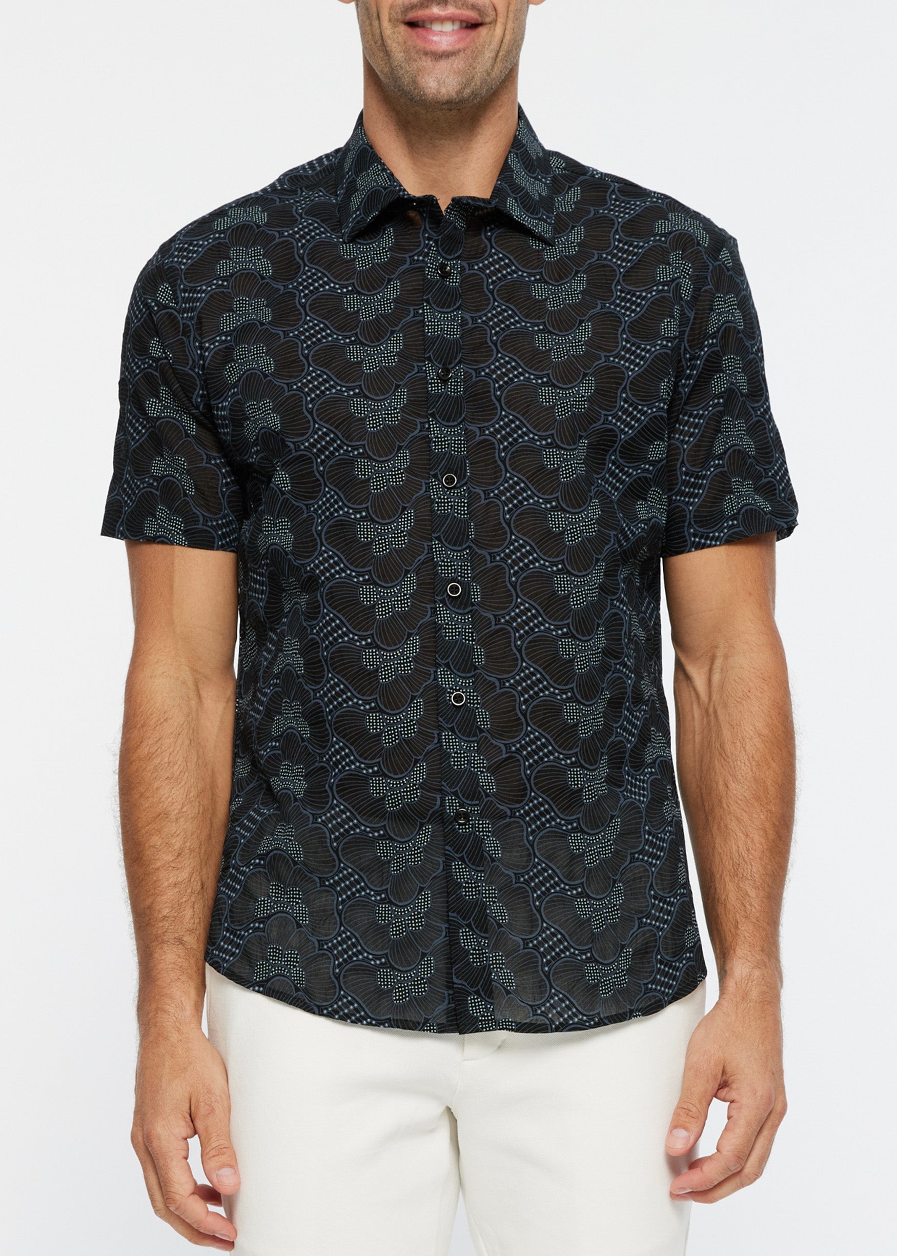SHEER FLORAL DOTS S/S SHIRT - DealByEthan.gay