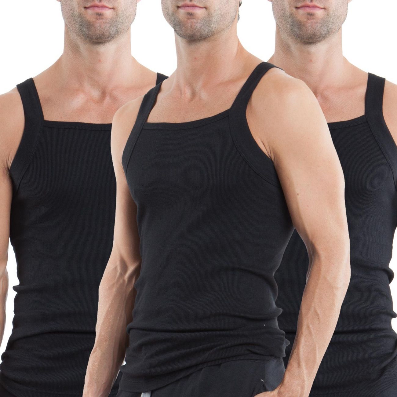 Papi 559102-001 3PK Square Neck Tank Color Black - DealByEthan.gay loves Papi